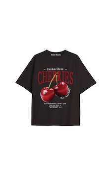 Kalic Studio Unisex Erkek/kadın Cherrıes Özel Baskılı Oversize Pamuklu Bisiklet Yaka T-shirt Siyah Kalic Studio Unisex Erkek/kadın Cherrıes Özel Baskılı Oversize Pamuklu Bisiklet Yaka T-shirt Siyah