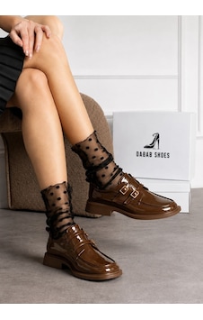 Dabab Shoes Elvan Kadın Kahve Rugan Küt Burun Çift Toka Detaylı Kalın Taban Loafer Ayakkabı Kahverengi Dabab Shoes Elvan Kadın Kahve Rugan Küt Burun Çift Toka Detaylı Kalın Taban Loafer Ayakkabı Kahverengi