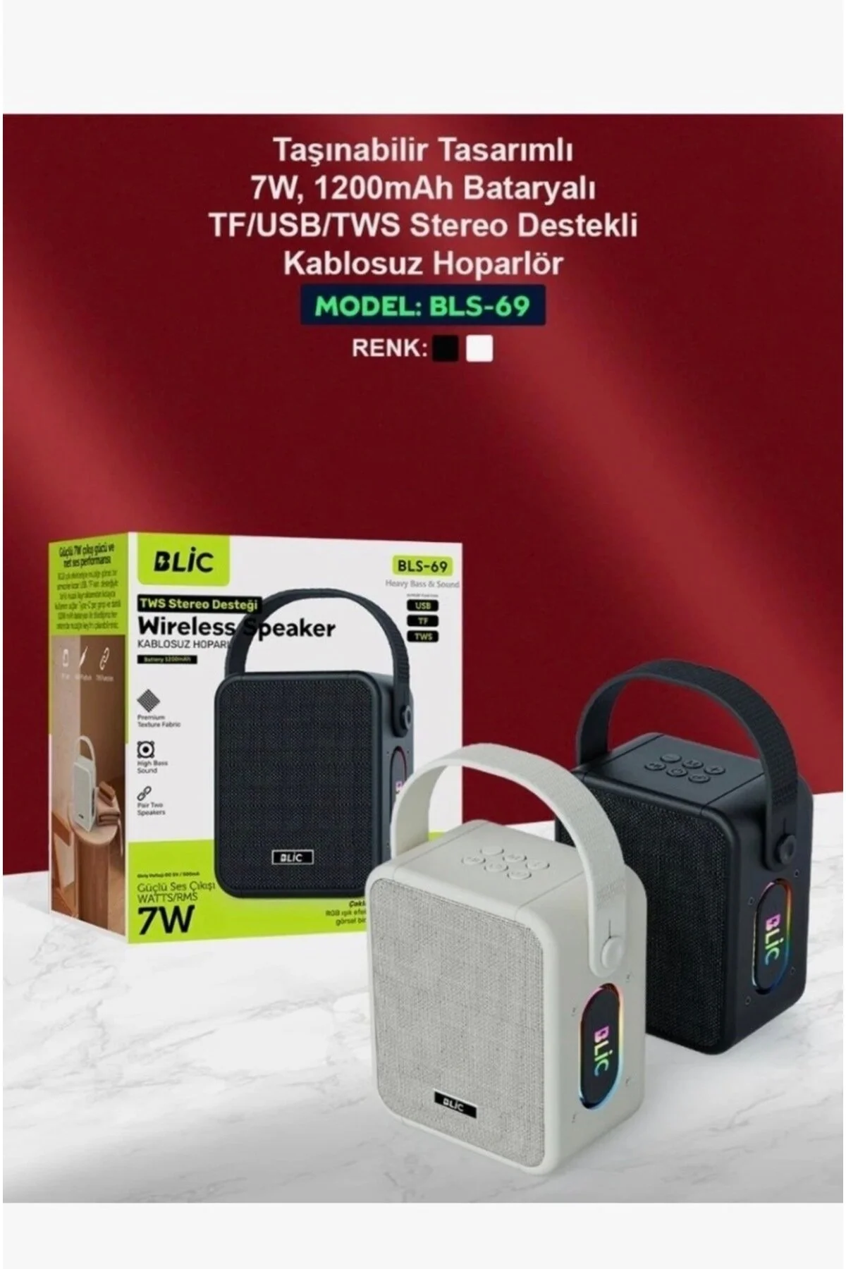 Wireless Speaker Kablosuz Hoparlör 7w Çoklu Cihaz Uyumu