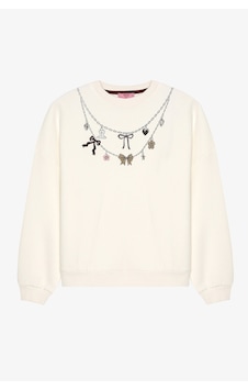 Quzu Charm Aksesuarlı Oversize Sweatshirt Ekru