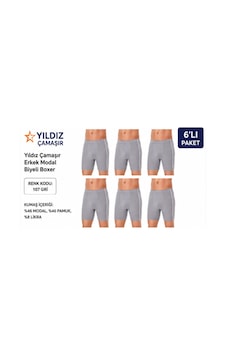 Yıldız Çamaşır Erkek Modal Biyeli Boxer 105-106-107-108-109 - 6 Adet Gri Yıldız Çamaşır Erkek Modal Biyeli Boxer 105-106-107-108-109 - 6 Adet Gri
