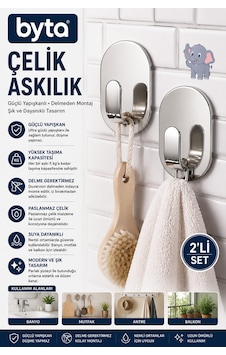 Paslanmaz Çelik Yapışkanlı Askılık 2'li Set Delmeden Montaj Duvar Askısı Banyo, Mutfak Ve Havlu Askılığı Gümüş Paslanmaz Çelik Yapışkanlı Askılık 2'li Set Delmeden Montaj Duvar Askısı Banyo, Mutfak Ve Havlu Askılığı Gümüş
