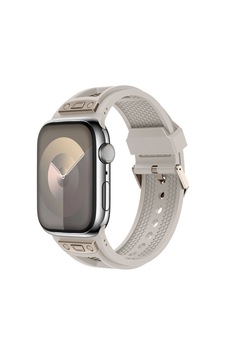 Apple Watch 42mm Uyumlu Kordon Zore Krd-117 Hava Alabilen Delikli Metal Süslemeli Desenli Silikon K