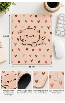 Kalpli Kedi Tasarımlı Mousepad 28x35 Cm Kaymaz Tabanlı Dikişli Kenar Ofis Ve Masaüstü Kalpli Kedi Tasarımlı Mousepad 28x35 Cm Kaymaz Tabanlı Dikişli Kenar Ofis Ve Masaüstü