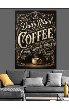Günlük Kahve Ritüeli Retro Tabela Dekoratif Kanvas - Mdf Ahşap Tablo