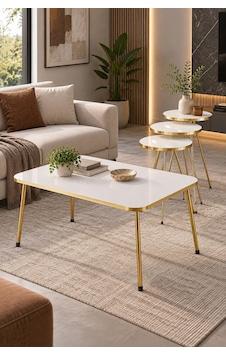 Sulorahome Gold Metal Ayaklı Beyaz 4'lü Sehpa Seti Beyaz - Altın Sulorahome Gold Metal Ayaklı Beyaz 4'lü Sehpa Seti Beyaz - Altın