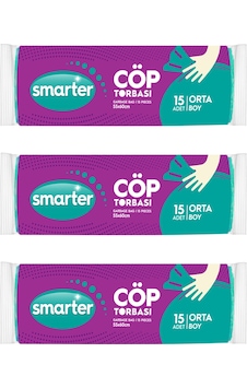 Smarter 3'lü Orta Boy Çöp Torbası 55 x 60 CM Smarter 3'lü Orta Boy Çöp Torbası 55 x 60 CM