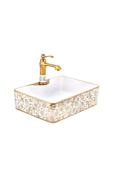 İsaoğlu Yapı Gold Çanak Lavabo Kare Tasarım Gold Beyaz İşlemeli Seramik 48x37 Armatür Hariçtir Beyaz