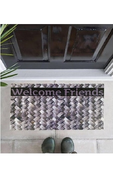 Giz Home Mozaik Kapı Paspası 45*75 Welcome Friends Örgü-004232