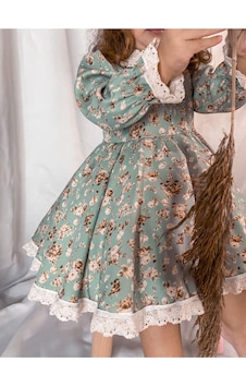 Magu Kız Çocuk Mint Çiçek Vintage Elbise karışık Magu Kız Çocuk Mint Çiçek Vintage Elbise karışık