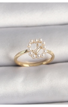 Pirinç Gold Renk Zirkon Taş Detaylı İncili Ayarlanabilir Yüzük Gold - Gümüş Pirinç Gold Renk Zirkon Taş Detaylı İncili Ayarlanabilir Yüzük Gold - Gümüş