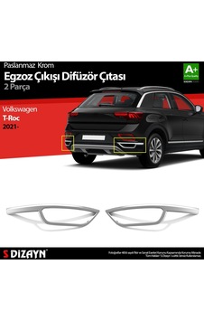 S-Dizayn Volkswagen T-roc Uyumlu Makyajlı Krom Egzoz Görünümü Difüzör 2 Parça. 2021 Üzeri Parça