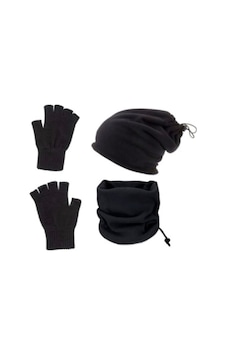 Alfa Polar Bere Ve Boyunluk + Yün Eldiven 3'lü Set Polar Bere Ve Boyunluk + Yün Siyah