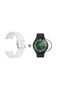Forzacase Samsung Galaxy Uyumlu  Watch 6 Classic 47mm İçin Silikon Kordon Kayış + Ekran Koruma Filmi - Fc163 Beyaz