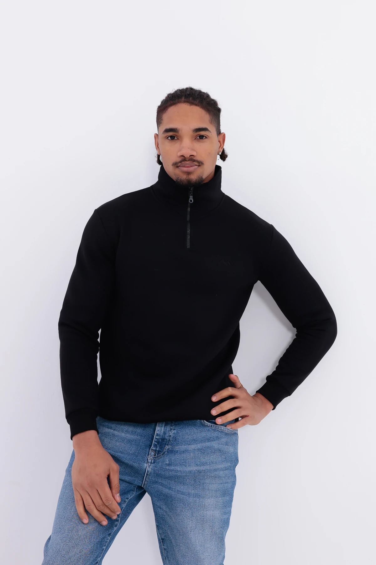 S4 Yarım Fermuarlı Sweatshirt Siyah S4 Yarım Fermuarlı Sweatshirt Siyah