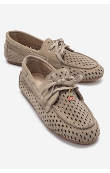 Luvi Shoes Stevo Kum Süet Hakiki Deri Delikli Bağcıklı Kadın Loafer Ayakkabı