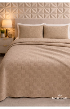 More Home Dama Desenli Tek Kişilik % 100 Pamuklu Pike 175x240 Koyu Bej