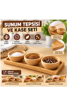 Bambu Sunum Tepsisi Ve Kase Seti 3'lü Doğal Ahşap Çerezlik Sosluk Baharatlık Servis Seti Bej Bambu Sunum Tepsisi Ve Kase Seti 3'lü Doğal Ahşap Çerezlik Sosluk Baharatlık Servis Seti Bej