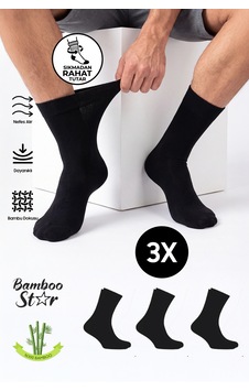 Bamboo Star Erkek Bambu Siyah Diyabetik Dikişsiz Şeker Hastası Çorabı Sıkmaz İz Bırakmaz Premium 3' Lü Paket Bamboo Star Erkek Bambu Siyah Diyabetik Dikişsiz Şeker Hastası Çorabı Sıkmaz İz Bırakmaz Premium 3' Lü Paket