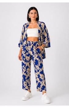 Trend Alisse Desenli Kimono Kadın Alt Üst Takım Mavi Trend Alisse Desenli Kimono Kadın Alt Üst Takım Mavi