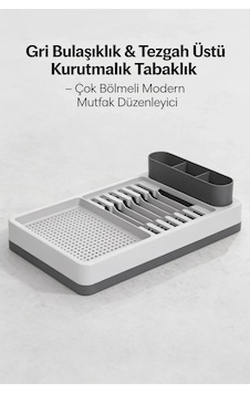Gri Beyaz Mutfak Bulaşıklığı Tezgah Üstü Kurutmalık Tabaklık Organizer Standı Gri Beyaz Mutfak Bulaşıklığı Tezgah Üstü Kurutmalık Tabaklık Organizer Standı