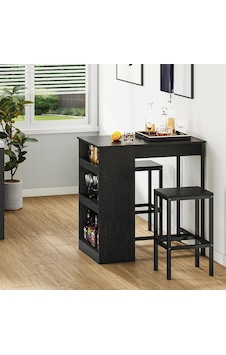 3 Parça Bar Masası Seti, 2 Tabureli, 3 Raflı, Metal Çerçeveli, Endüstriyel Tasarımlı Mutfak Ve Kahvaltı Masası Siyah 3 Parça Bar Masası Seti, 2 Tabureli, 3 Raflı, Metal Çerçeveli, Endüstriyel Tasarımlı Mutfak Ve Kahvaltı Masası Siyah