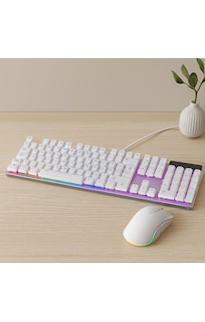 Usb Kablolu Oyuncu Klavye Ve Mouse Seti - Beyaz Rgb Diğer Usb Kablolu Oyuncu Klavye Ve Mouse Seti - Beyaz Rgb Diğer
