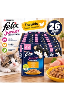 Felix Yavru Tavuk Etli Kedi Yaş Mama 26x85g Felix Yavru Tavuk Etli Kedi Yaş Mama 26x85g
