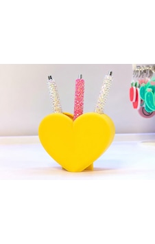 3d Baskı Kalp Şekilli Kalemlik - Masaüstü Organizer - Sarı renkli 3d Baskı Kalp Şekilli Kalemlik - Masaüstü Organizer - Sarı renkli