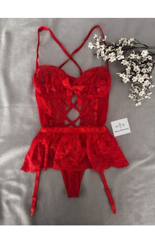 Mh Moony Homewears Fernanda Kırmızı Jartiyer Takımı Kırmızı