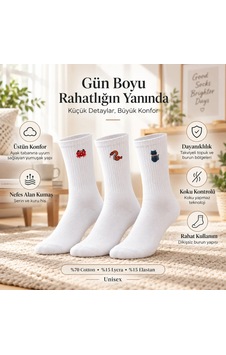 COJans Unisex Çorap Beyaz Hayvan Nakışlı 3'lü Set Yengeç Yılan Kedi Desenli Uzun Soket Günlük Spor Çorabı Çok Renkli COJans Unisex Çorap Beyaz Hayvan Nakışlı 3'lü Set Yengeç Yılan Kedi Desenli Uzun Soket Günlük Spor Çorabı Çok Renkli
