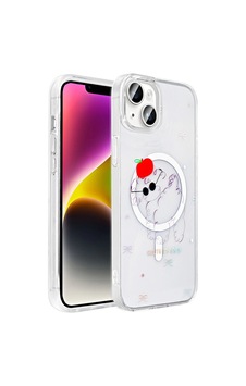Apple Uyumlu iPad iPhone 15 Plus Kılıf M-safe Şarj Özellikli Şeffaf Zore Folk Sert Kapak Sevimli Köpek