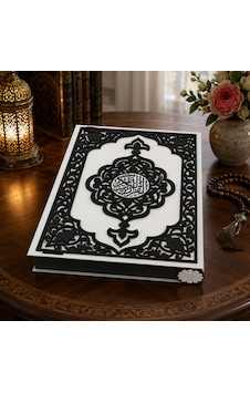 3 Mm Mdf Siyah Beyaz Kur'an-ı Kerim Kutusu Lazer Kesim Dekoratif Saklama Kutusu 15.8 23.3 5.2 Cm