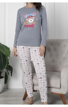 Lady Secret 12016 R09 Uzun Kollu Pamuklu Kadın Pijama Takımı Gri