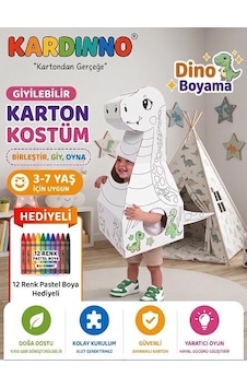 Kardinno Giyilebilir Karton Dinozor Kostümü - Çocuk Boyama Maketi Eğitici Oyuncak Pastel Boya Hediyeli Beyaz Kardinno Giyilebilir Karton Dinozor Kostümü - Çocuk Boyama Maketi Eğitici Oyuncak Pastel Boya Hediyeli Beyaz