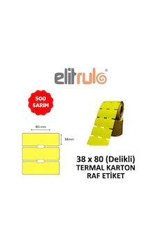 Elitrulo Termal Karton Raf Etiketi 38mm X 80mm Delikli Sarı - 500 Adet Elitrulo Termal Karton Raf Etiketi 38mm X 80mm Delikli Sarı - 500 Adet