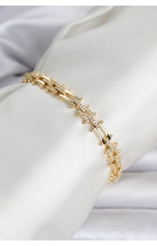 Pirinç Gold Renk Kare Zincir Model Zirkon Taşlı Kadın Bileklik Gümüş Pirinç Gold Renk Kare Zincir Model Zirkon Taşlı Kadın Bileklik Gümüş