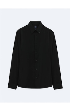 Siyah Regular Fit Dokuma Casual Gömlek Siyah