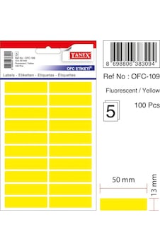 Floresan Sarı Ofis Etiketi 13MMx50MM 5.Yaprak 100 Etiket Floresan Sarı Ofis Etiketi 13MMx50MM 5.Yaprak 100 Etiket