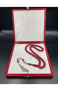 925 Ayar Gümüş Dizayn Kapsül Kesim Ateş Kehribar Tespih 13x8 Mm