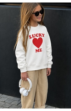 Monila Unisex Çocuk Kalp Baskılı 3 İplik Kumaş Pamuklu Sweatshirt Ekru Monila Unisex Çocuk Kalp Baskılı 3 İplik Kumaş Pamuklu Sweatshirt Ekru