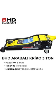 Bhd 3 Ton Arabalı Hidrolik Kriko - Profesyonel Ağır Hizmet Tipi Tekerlekli Araç Krikosu - Güçlendirilmiş Çelik Gövde