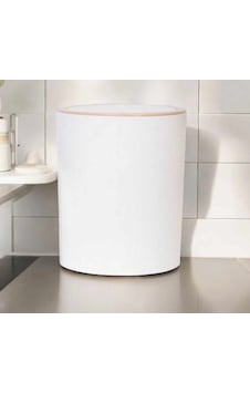 Decorev Lüks Ahşap Desenli Banyo Mutfak Çöp Kovası Beyaz