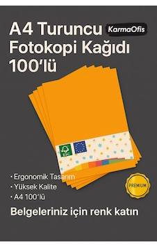 Turuncu Renk A4 Fotokopi Kağıdı 100'lü Yüksek Kalite Turuncu Renk A4 Fotokopi Kağıdı 100'lü Yüksek Kalite