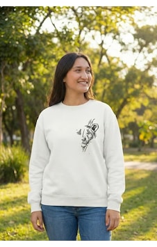 Defymoda Sevgililer Günü Özel Bisiklet Yaka Baskılı Oversize Sweatshirt - Beyaz Defymoda Sevgililer Günü Özel Bisiklet Yaka Baskılı Oversize Sweatshirt - Beyaz