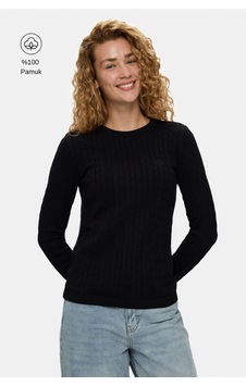 UCLA Shanu Siyah Bisiklet Yaka %100 Pamuk Nakışlı Standard Fit Kadın Triko UCLA Shanu Siyah Bisiklet Yaka %100 Pamuk Nakışlı Standard Fit Kadın Triko