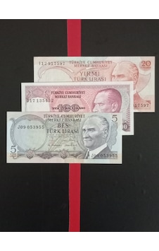 Cumhuriyetin İlk Dönemi 6. 7. Emisyon 3 Adet Kağıt 5,20,100 Türk Lirası . Cumhuriyetin İlk Dönemi 6. 7. Emisyon 3 Adet Kağıt 5,20,100 Türk Lirası .