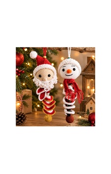 Örgü Yılbaşı Süsü Noel Baba Ve Kardan Adam 2'li Set Kırmızı