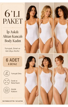 Loule Kadın 6'lı %95 Pamuklu İnce Askılı Alttan Kancalı Body Beyaz Loule Kadın 6'lı %95 Pamuklu İnce Askılı Alttan Kancalı Body Beyaz