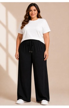 Efnaz Style Battal Beden Bürümcük Kumaş Beli Lastikli Bağcıklı Bol Paça Palazzo Pantolon - Siyah Efnaz Style Battal Beden Bürümcük Kumaş Beli Lastikli Bağcıklı Bol Paça Palazzo Pantolon - Siyah